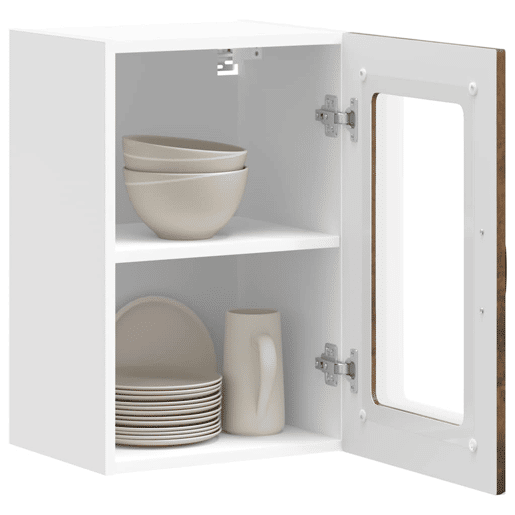 Armário de parede de cozinha - Cozinha modular porta vidro carvalho fumado