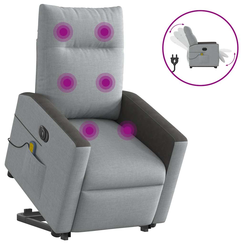 Sillón de masaje eléctrico reclinable - sillón relax elevable tela gris claro