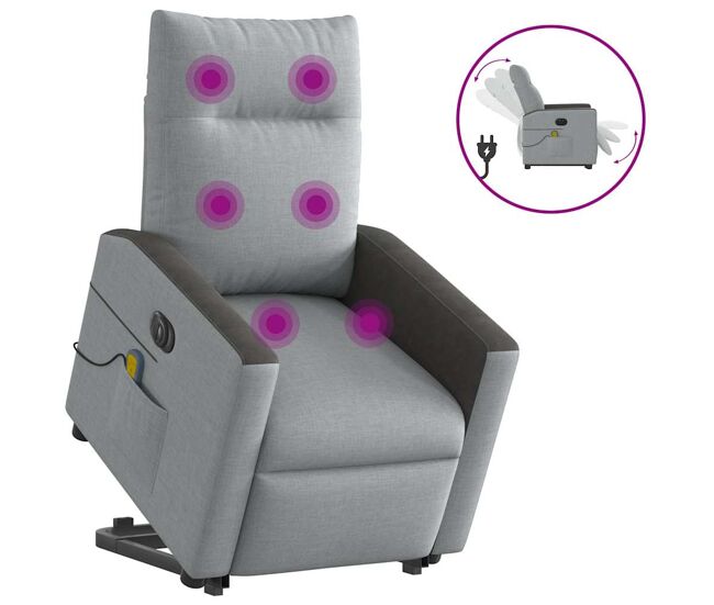 Sillón de masaje eléctrico reclinable - sillón relax elevable tela gris claro