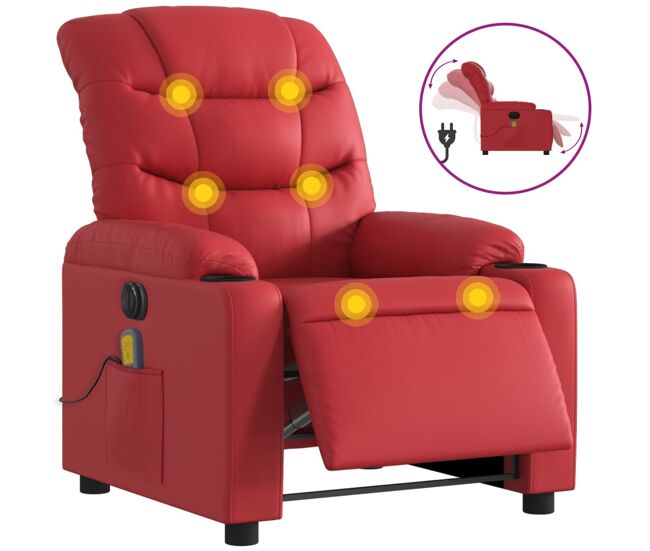 Sillón de masaje reclinable - sillón relax eléctrico de cuero artificial rojo