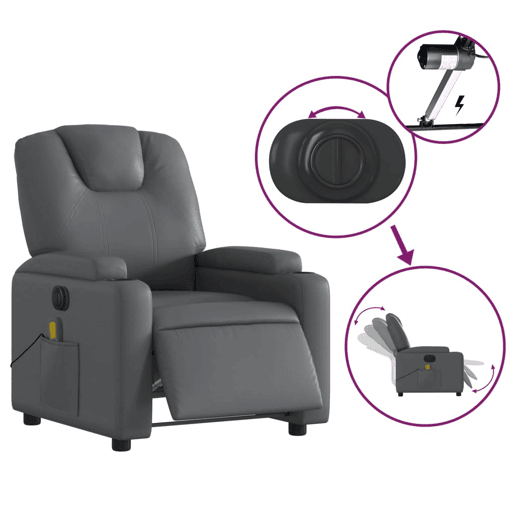 Poltrona massagens reclinável - Poltrona relax elétrica couro artif. cinzento