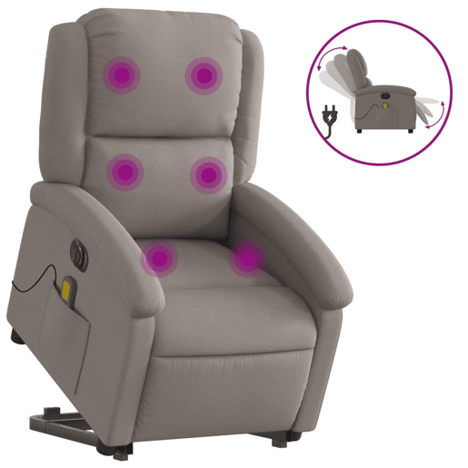 Poltrona elétrica elevatória massagens - Poltrona relax tecido cinza-acastanhado