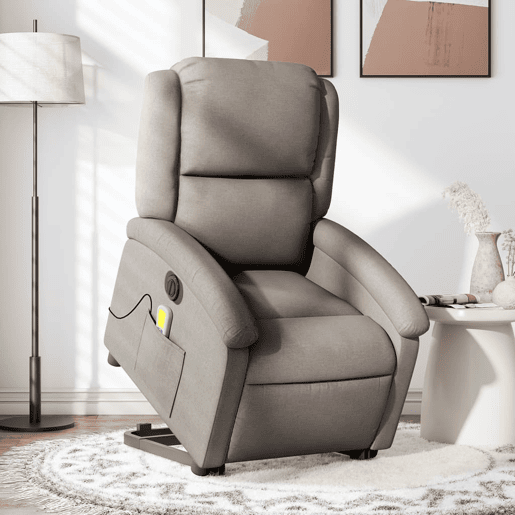 Poltrona elétrica elevatória massagens - Poltrona relax tecido cinza-acastanhado