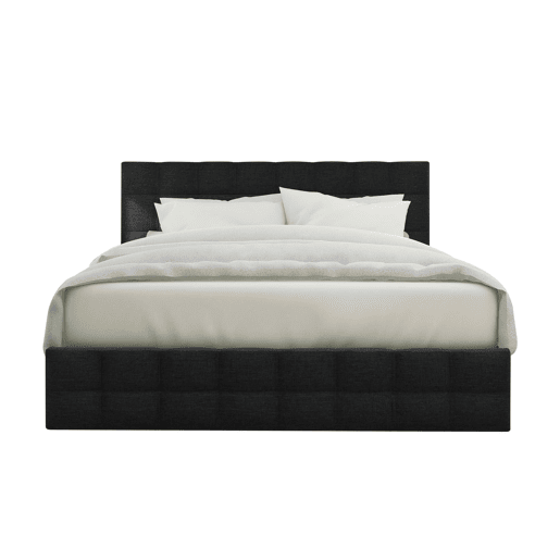 Cama estofada 140x200 - 4 gavetas, cabeceira ajustável, design quadrado, arrumação - Preto