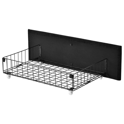 Cama estofada 140x200 - 4 gavetas, cabeceira ajustável, design quadrado, arrumação - Preto