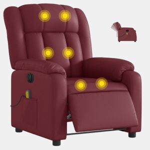Poltrona massagens reclin. - Poltrona relax elétrica couro artif. vermelho-tinto