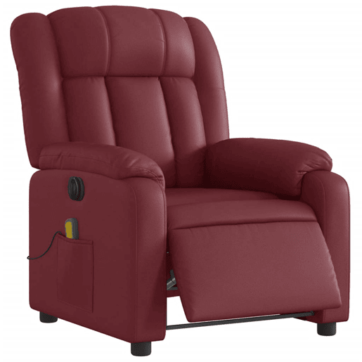 Poltrona massagens reclin. - Poltrona relax elétrica couro artif. vermelho-tinto