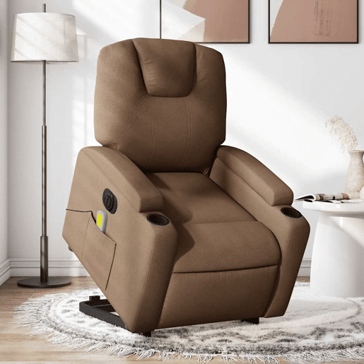 Poltrona elétrica elevatória massagens - Poltrona relax tecido castanho