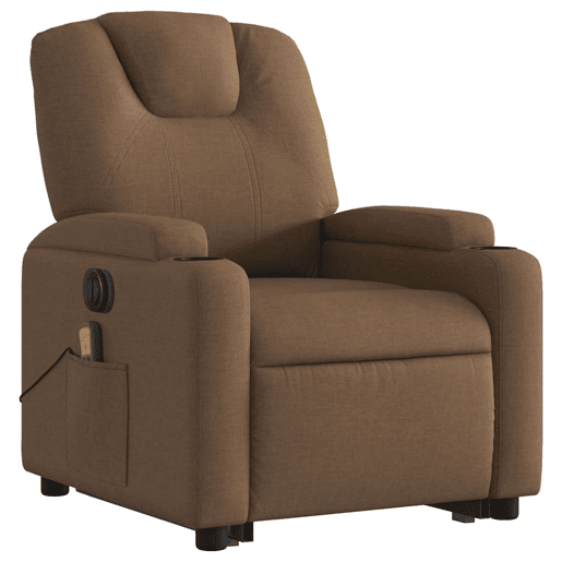 Poltrona elétrica elevatória massagens - Poltrona relax tecido castanho