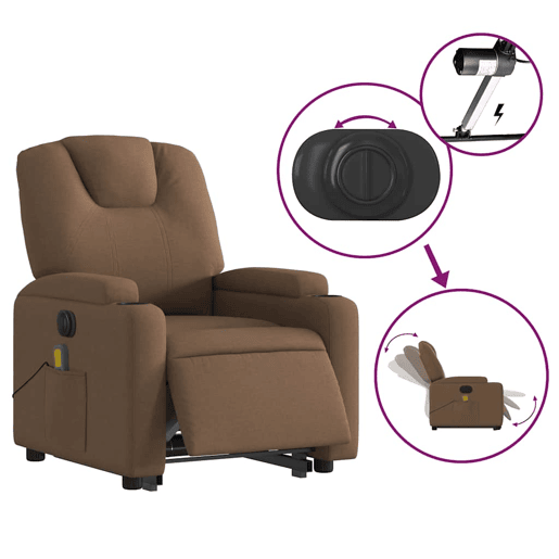 Poltrona elétrica elevatória massagens - Poltrona relax tecido castanho