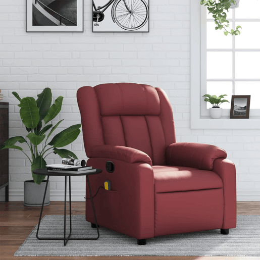 Poltrona massagens reclinável - Poltrona relax couro artificial vermelho tinto