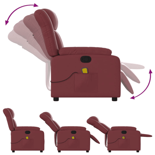 Poltrona massagens reclinável - Poltrona relax couro artificial vermelho tinto