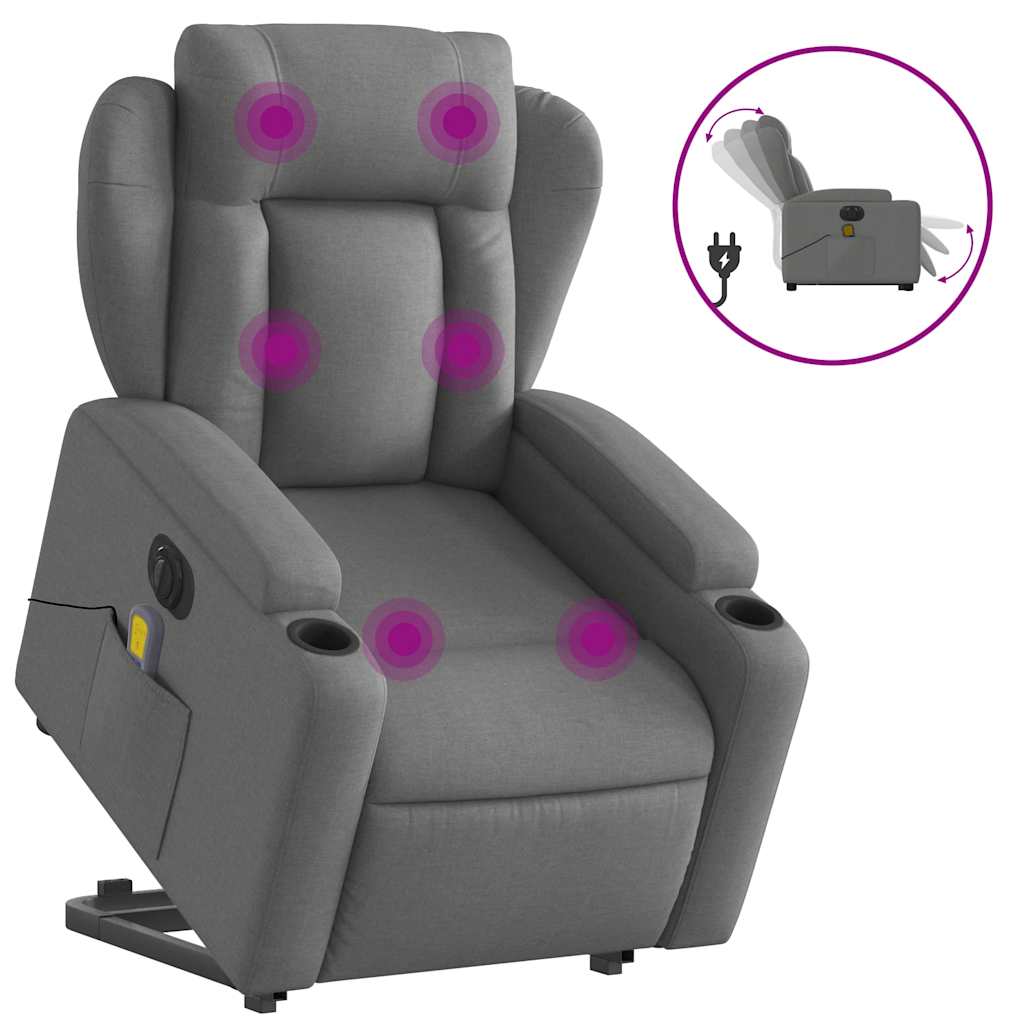 Sillón de masaje eléctrico reclinable - sillón relax elevable tela gris oscuro