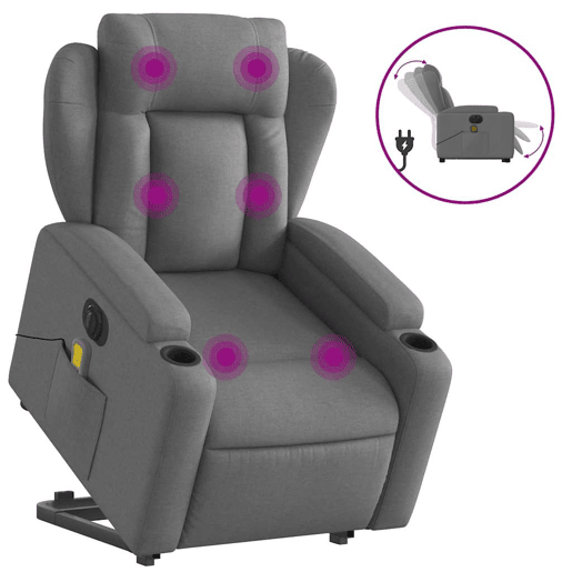 Poltrona elétrica elevatória massagens - Poltrona relax tecido cinzento-escuro