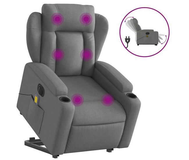 Sillón de masaje eléctrico reclinable - sillón relax elevable tela gris oscuro