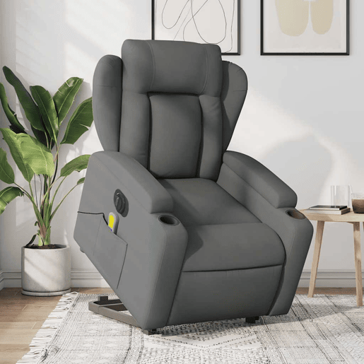 Poltrona elétrica elevatória massagens - Poltrona relax tecido cinzento-escuro
