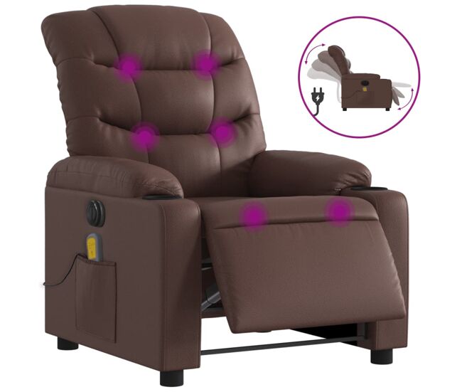 Sillón de masaje reclinable - sillón relax eléctrico cuero sintético marrón