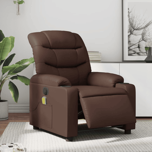 Poltrona massagens reclinável - Poltrona relax elétrica couro artif. castanho