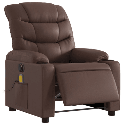 Poltrona massagens reclinável - Poltrona relax elétrica couro artif. castanho