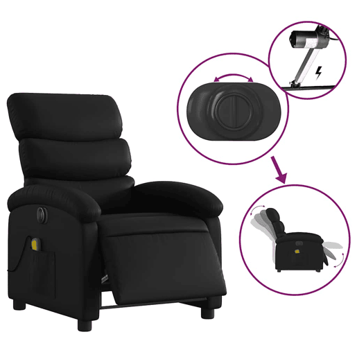 Poltrona massagens reclinável - Poltrona relax elétrica couro artificial preto