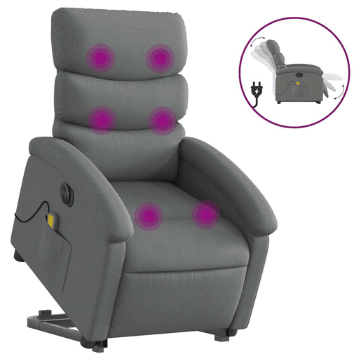 Poltrona elétrica elevatória massagens - Poltrona relax tecido cinzento-escuro