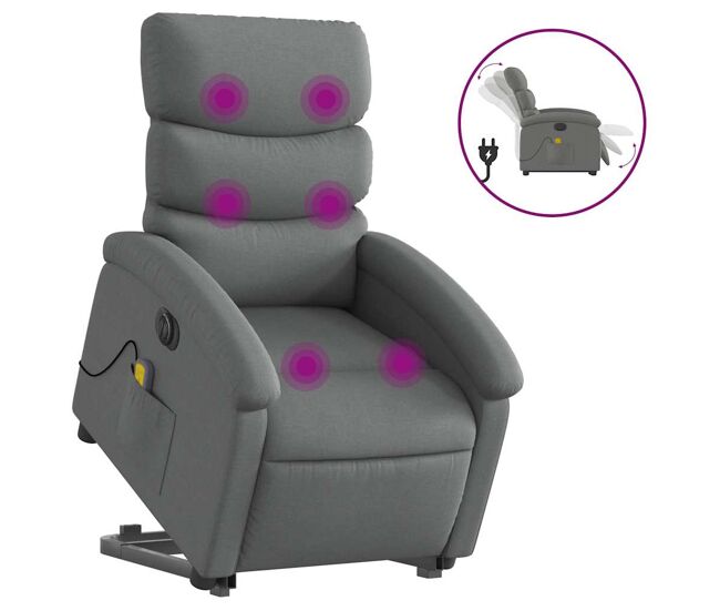 Sillón de masaje eléctrico reclinable - sillón relax elevable tela gris oscuro