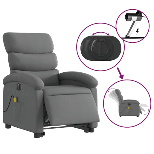 Poltrona elétrica elevatória massagens - Poltrona relax tecido cinzento-escuro