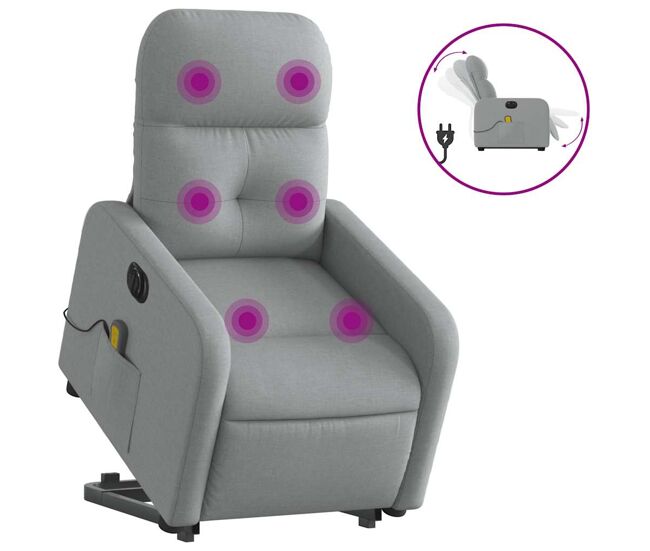 Sillón de masaje eléctrico reclinable - sillón relax elevable tela gris claro