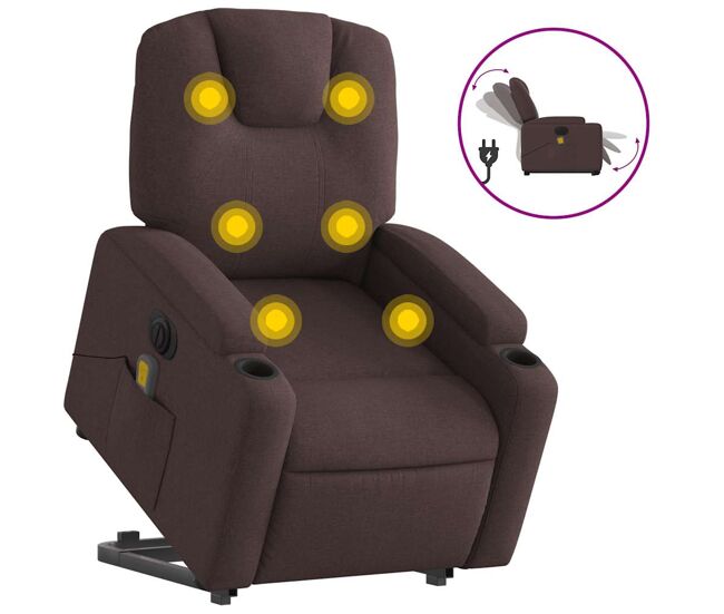 Sillón masaje eléctrico reclinable - sillón relax elevable tela marrón oscuro