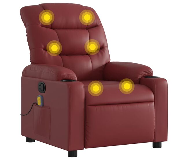 Sillón de masaje reclinable - sillón relax cuero sintético rojo tinto