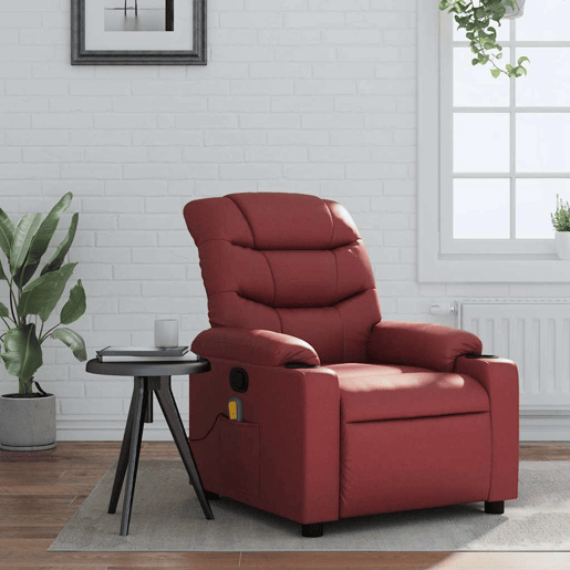 Poltrona massagens reclinável - Poltrona relax couro artificial vermelho tinto