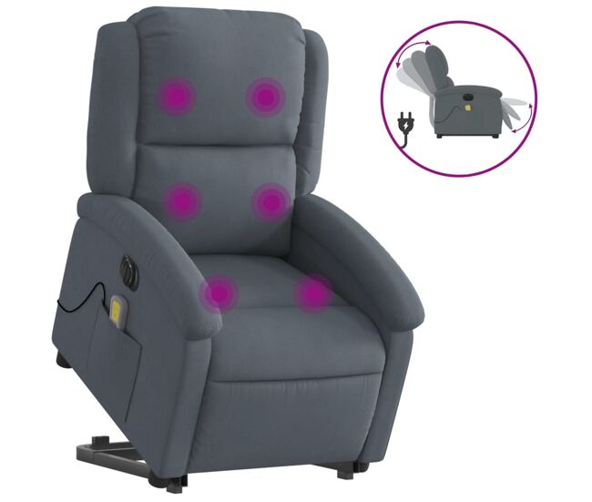 Sillón de masaje reclinable elevable - sillón relax terciopelo gris oscuro