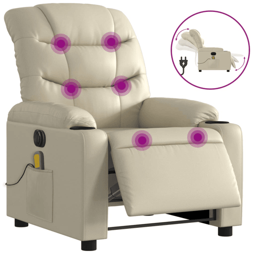 Poltrona massagens reclinável - Poltrona relax elétrica couro artificial creme