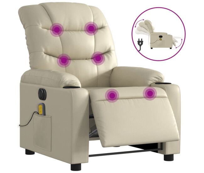 Sillón de masaje reclinable - sillón relax eléctrico cuero sintético crema