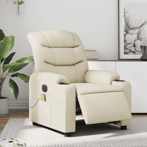 Poltrona massagens reclinável - Poltrona relax elétrica couro artificial creme