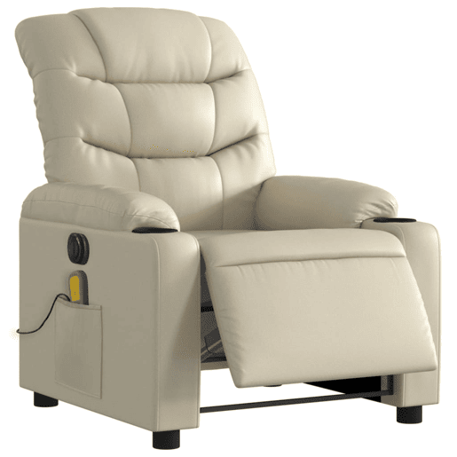 Poltrona massagens reclinável - Poltrona relax elétrica couro artificial creme