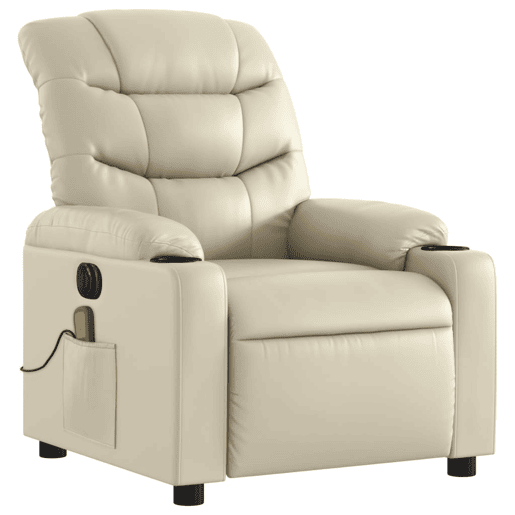 Poltrona massagens reclinável - Poltrona relax elétrica couro artificial creme