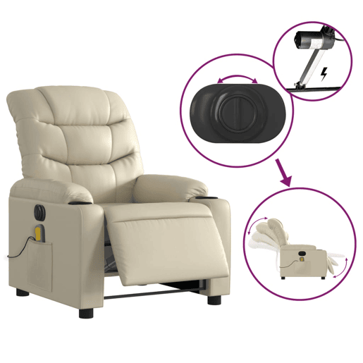 Poltrona massagens reclinável - Poltrona relax elétrica couro artificial creme
