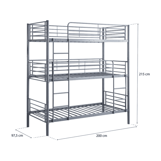 Beliche triplo de metal HAVIN - 90 x 190 cm - Cinza