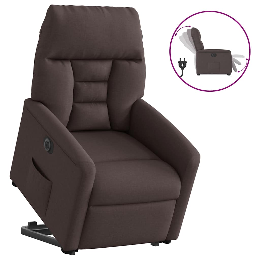 Sillón eléctrico reclinable elevable - sillón relax de tela marrón oscuro
