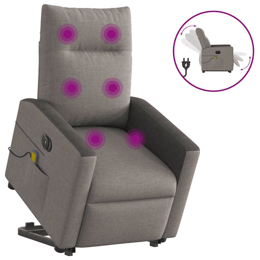 Poltrona elétrica elevatória massagens - Poltrona relax tecido cinza-acastanhado