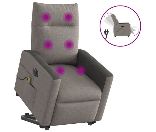 Sillón de masaje eléctrico reclinable - sillón relax elevable tela taupé