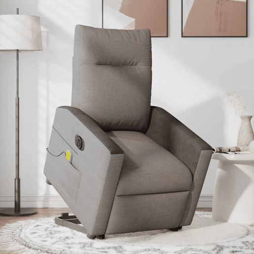 Poltrona elétrica elevatória massagens - Poltrona relax tecido cinza-acastanhado