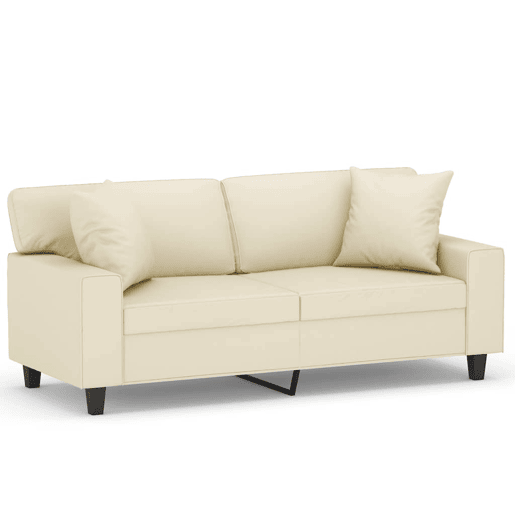 Sofá 2 lugares, Sofá fixo + almofadas decorativas 140cm couro artif. creme Sofá 2 lugares, Sofá fixo + almofadas decorativas 140cm couro artif. creme