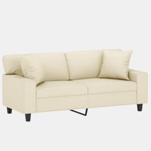 Sofá 2 lugares, Sofá fixo + almofadas decorativas 140cm couro artif. creme