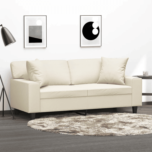 Sofá 2 lugares, Sofá fixo + almofadas decorativas 140cm couro artif. creme Sofá 2 lugares, Sofá fixo + almofadas decorativas 140cm couro artif. creme