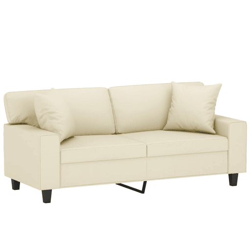 Sofá 2 lugares, Sofá fixo + almofadas decorativas 140cm couro artif. creme Sofá 2 lugares, Sofá fixo + almofadas decorativas 140cm couro artif. creme