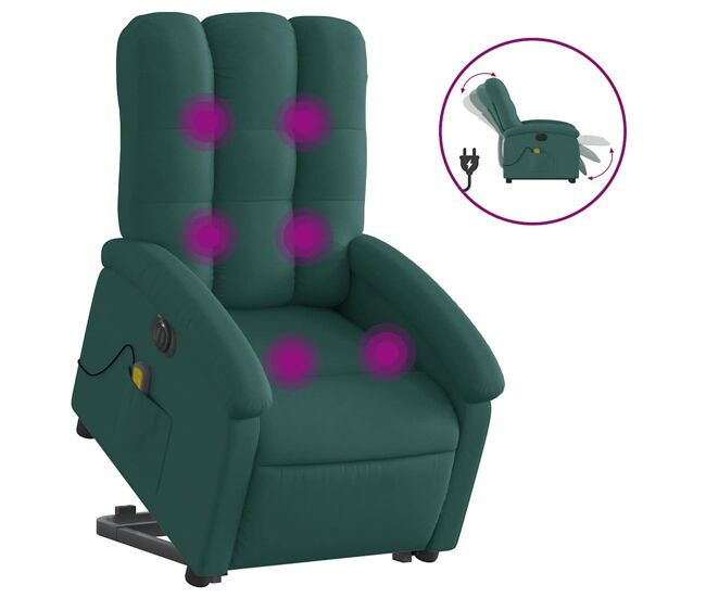 Sillón masaje eléctrico reclinable - sillón relax elevable tela verde oscuro