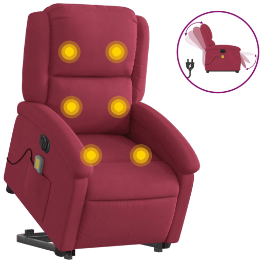 Poltrona massagens elevatória elétrica veludo vermelho-tinto