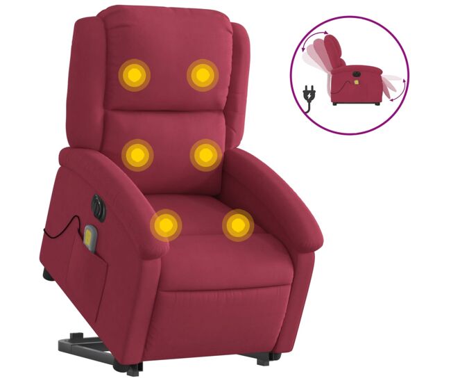Sillón de masaje reclinable elevable - sillón relax terciopelo rojo tinto
